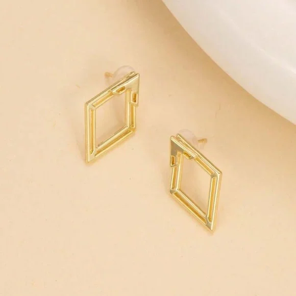 Gold Geometric Triangle Stud Earrings - Picture 3 of 3